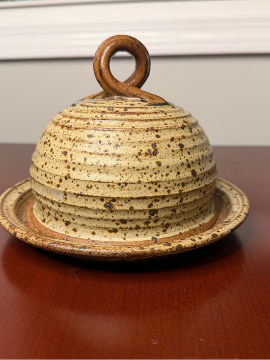 Other - Signed Handmade Stoneware Speckled Covered Dome Butter Dish